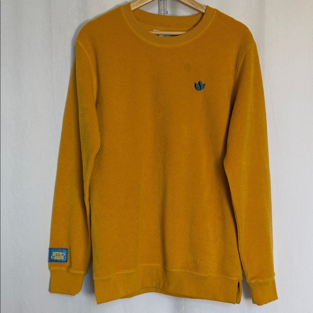 Dutch Bros Coffee Men's Mustard Yellow Fleece Crewneck Sweater Size Small
